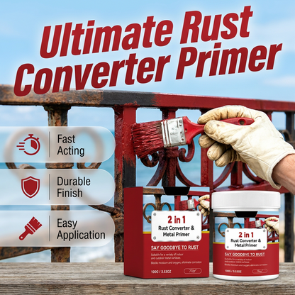 2-i-1 Rostomvandlare & Metallprimer – omvandlar rost direkt, långvarigt väderskydd & komplett kit med borste 🛡️⚗️