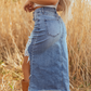 🔥 60% RABATT på utvalda produkter🎉Damkjol i hög midja med slitningar i denim