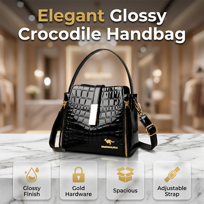 👜 BEGRÄNSAD TID: 60 % RABATT! ✨Glansig damhandväska med krokodilmönster – gulddetaljer, rymlig & avtagbar axelrem 👜✨