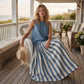 👗 50% RABATT NU!🥂 Dam 2-Delars Set – Ärmlös Top & Randig Kjol – Effortless Chic 🌊