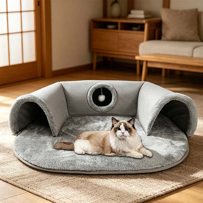 🐱 50% RABATT! 🛏️ Plysch 2-i-1 kattunnelsäng – Hopfällbar, reptålig & mysig – Kombinerar gömtunnel med mjuk sovmatta – perfekt för lek, vila & lurpassning 🐾