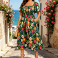 🔥Sista dagen: 50 % rabatt!⏰🌸👗 Blommig klänning med volanger, fyrkantig halsringning och fickor🏖️