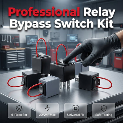 Bilrelä-testare & bypass-set – plug-and-play, 20A kontinuerlig & inbyggd AMP-slinga 🔧⚡