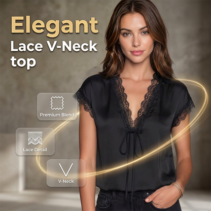 Dam V-ringad kortärmad spetstopp – elegant spets, mjuk passform & dag-till-kväll stil 👚🕊️