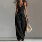 Ärmlös denimjumpsuit med V-ringning för dam