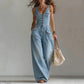 Ärmlös denimjumpsuit med V-ringning för dam