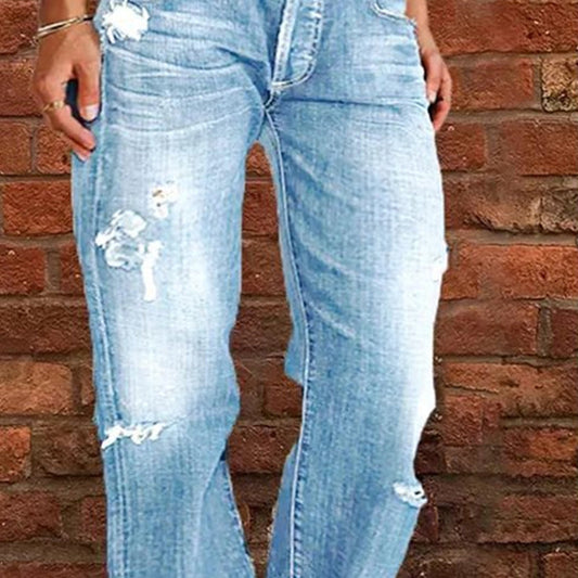 👖 🖤 Dams Distressade Slim Fit Utsvängda Jeans – Edgy & Benförlängande ✂️