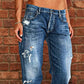 👖 🖤 Dams Distressade Slim Fit Utsvängda Jeans – Edgy & Benförlängande ✂️