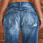 👖 🖤 Dams Distressade Slim Fit Utsvängda Jeans – Edgy & Benförlängande ✂️