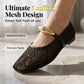 👡 50% RABATT NU! 🌬️ Mesh Mary Jane ballerinaskor – luftig håldesign, guldaccent & slip-on komfort 👡✨