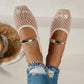 👡 50% RABATT NU! 🌬️ Mesh Mary Jane ballerinaskor – luftig håldesign, guldaccent & slip-on komfort 👡✨