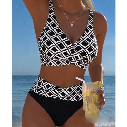 ⏳50 % rabatt under en begränsad tid⏰Tvådelad bikini med hög midja för damer🏖️👙
