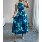 Dam halterneck maxiklänning med akvarelltryck – smockad midja & flödande siluett 👗🌺