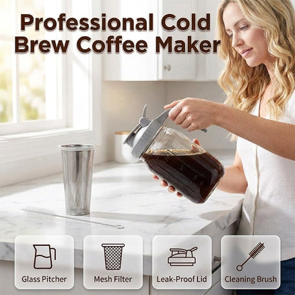 🧊 Kallbryggd kaffebryggare – med tätt lock, brygg smooth cold brew över natten, mindre syra & fylligare smak, perfekt för varma dagar 🌿