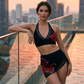 🌹3-Piece Ruched Mesh Bikini Set – Halter Top, Drawstring Skirt & Flattering Ruched Bottoms 🌺