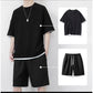 🎉 BEGRÄNSAD TID 50% RABATT! 👕 Herr Vaffelstickat T-shirt & Shorts Set – Kylande Känsla Tyg & Avslappnad Passform 💙