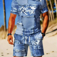 Herr Casual Fejk Denim Print T-shirt & Shorts Set