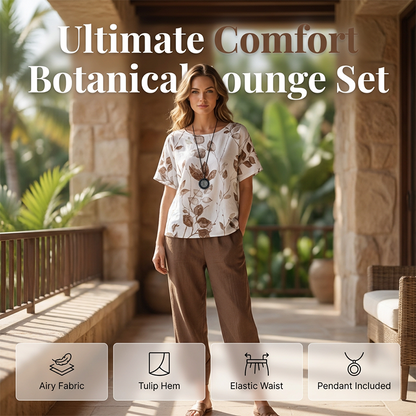 👗 50 % RABATT 🌸 Avslappnat set med mönster – Matchande topp och byxor, lätt passform – Perfekt för sommaren, resor eller en bohemchic look – bekvämt och trendigt ✨🌿