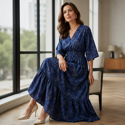 👗 50% RABATT NU! Elegant V‑ringad printklänning för kvinnor – andningsbar, elastisk midja & resevänlig – perfekt för semester, vardag och sommarens alla tillfällen 🌸✨