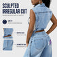 👖 50 % RABATT NU! ✂️ Ärmlös denimvästklänning med hög slits för dam – asymmetrisk fåll, patchwork-design & urban streetwear-stil 🖤