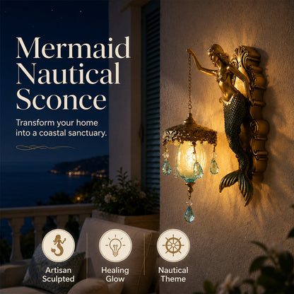 🧜‍♂️ 50 % RABATT NU! 🏘️ Vintage-vägglampa i sjöjungfrustil – handmålad harts, antik guldfinish & inomhus/utomhus – perfekt för kustvillor och havstema 🌊