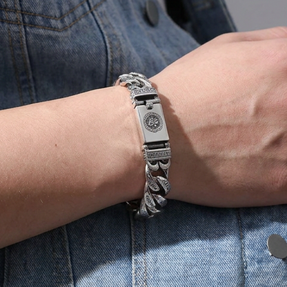 📿 60 % RABATT NU! ✨ Retro mantra-armband för män – sexstavig design, silverfinish & dubbel kedja – snyggt och meningsfullt 🖤