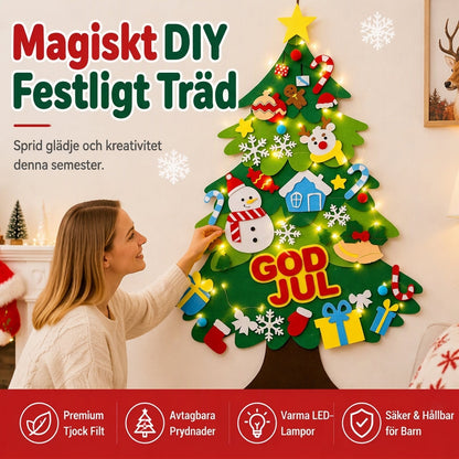 DIY filtiskt julgranskset för barn – fäst på väggen, julpyssel för småbarn med avtagbara prydnader och ljusslinga för helgdekoration i hemmet