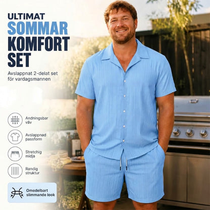 CASUAL STYLE✨Löst sittande kortärmad skjorta och shorts för herr, 2-delat set